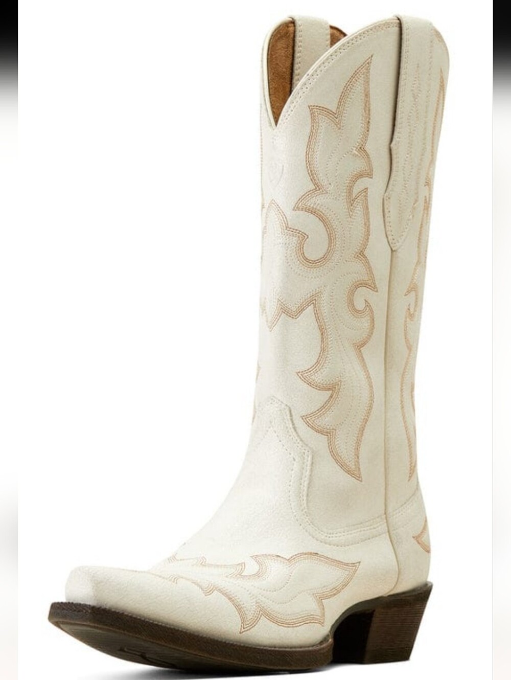 Ariat Cream Western Heeled Cowboy Boots with Brown Heel - Picture 12 of 16